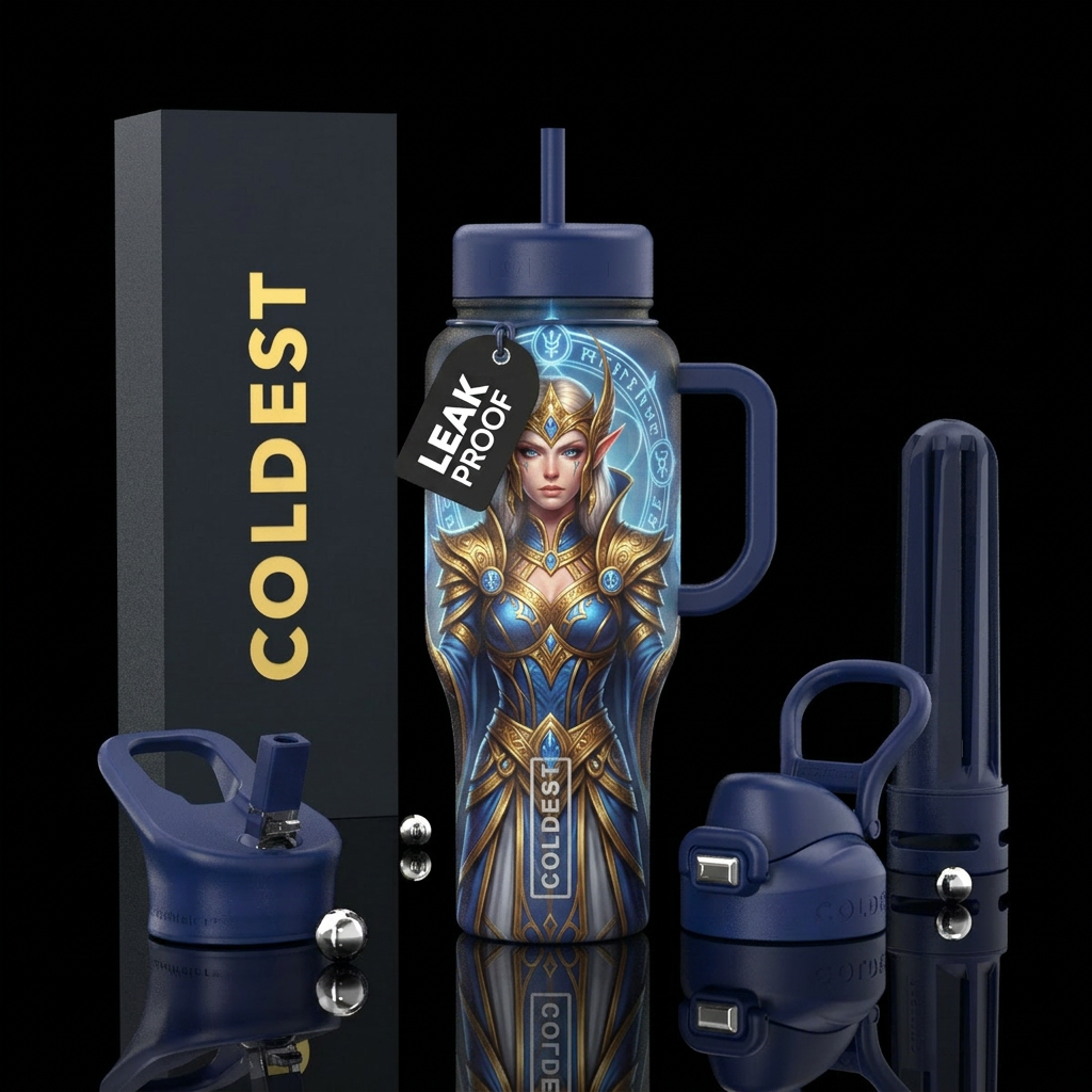High elf priestess water bottle design