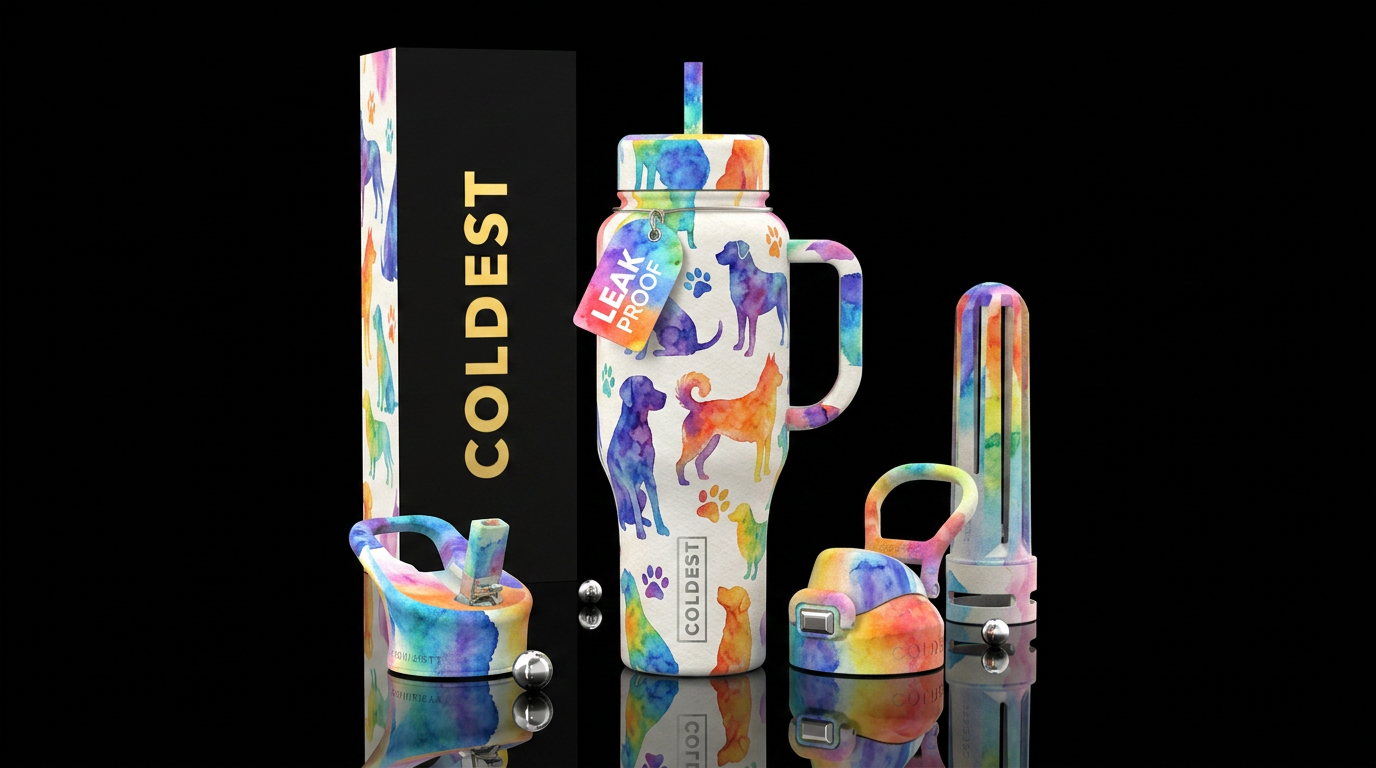 dog, watercolor water bottle design