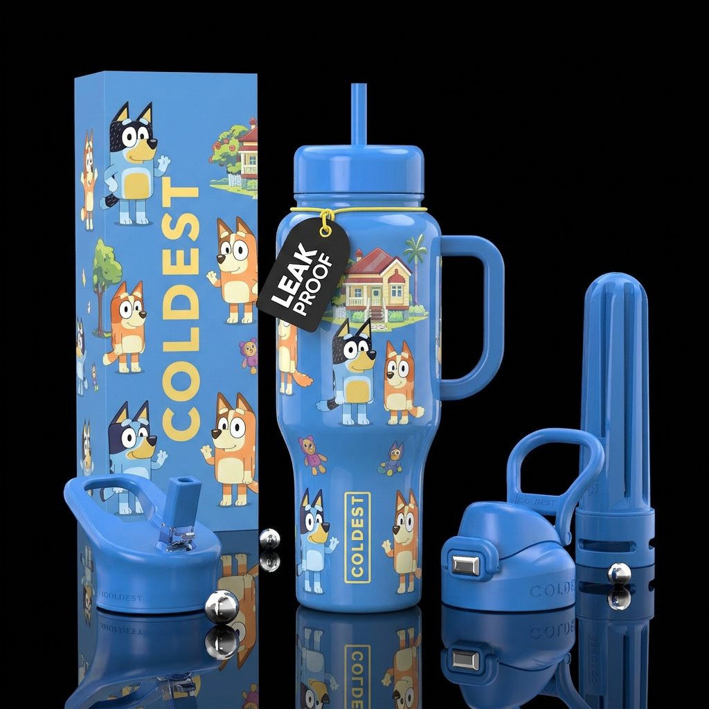 Bluey kids colorful water bottle design