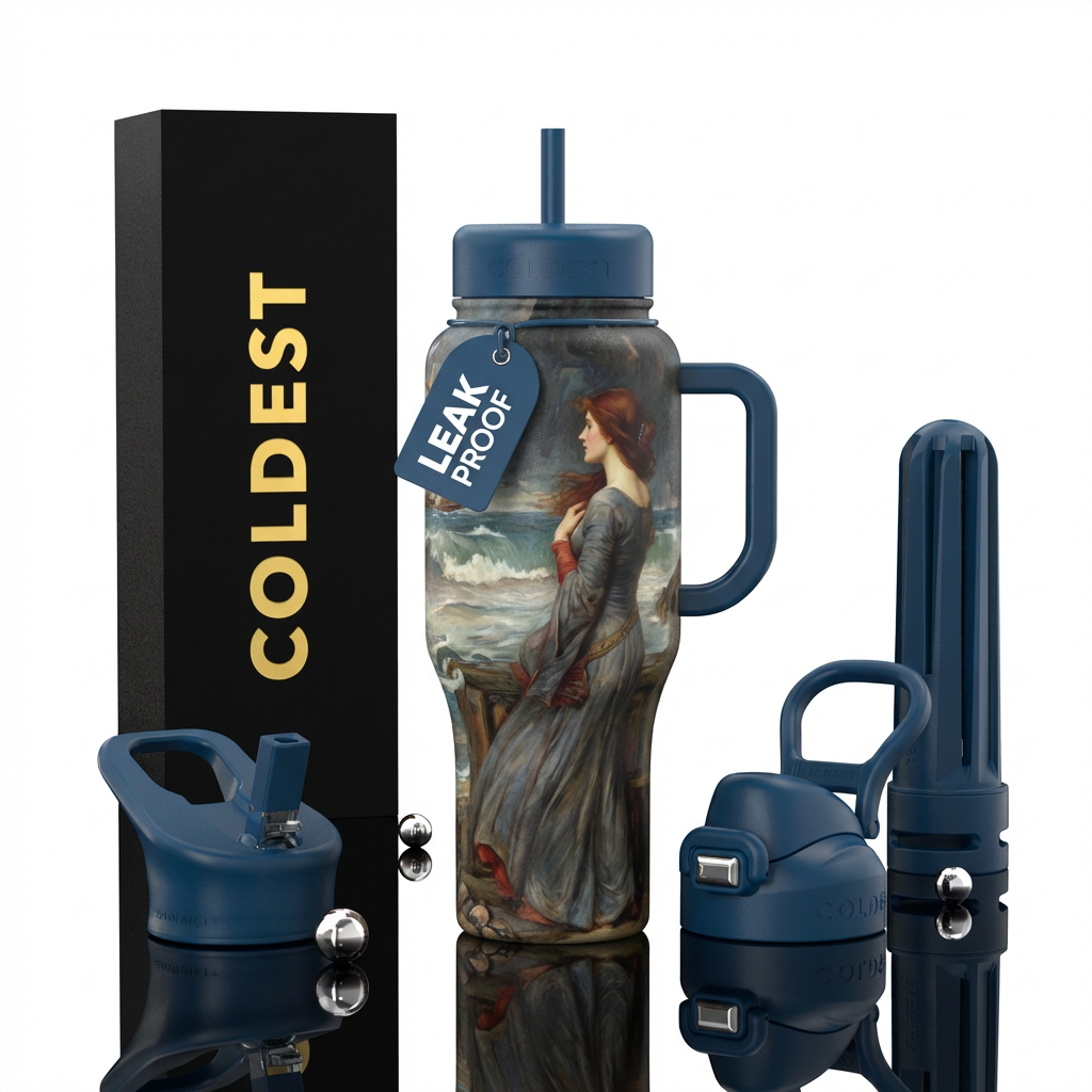 John waterhouse's Miranda looking at shipwreck, el... water bottle design