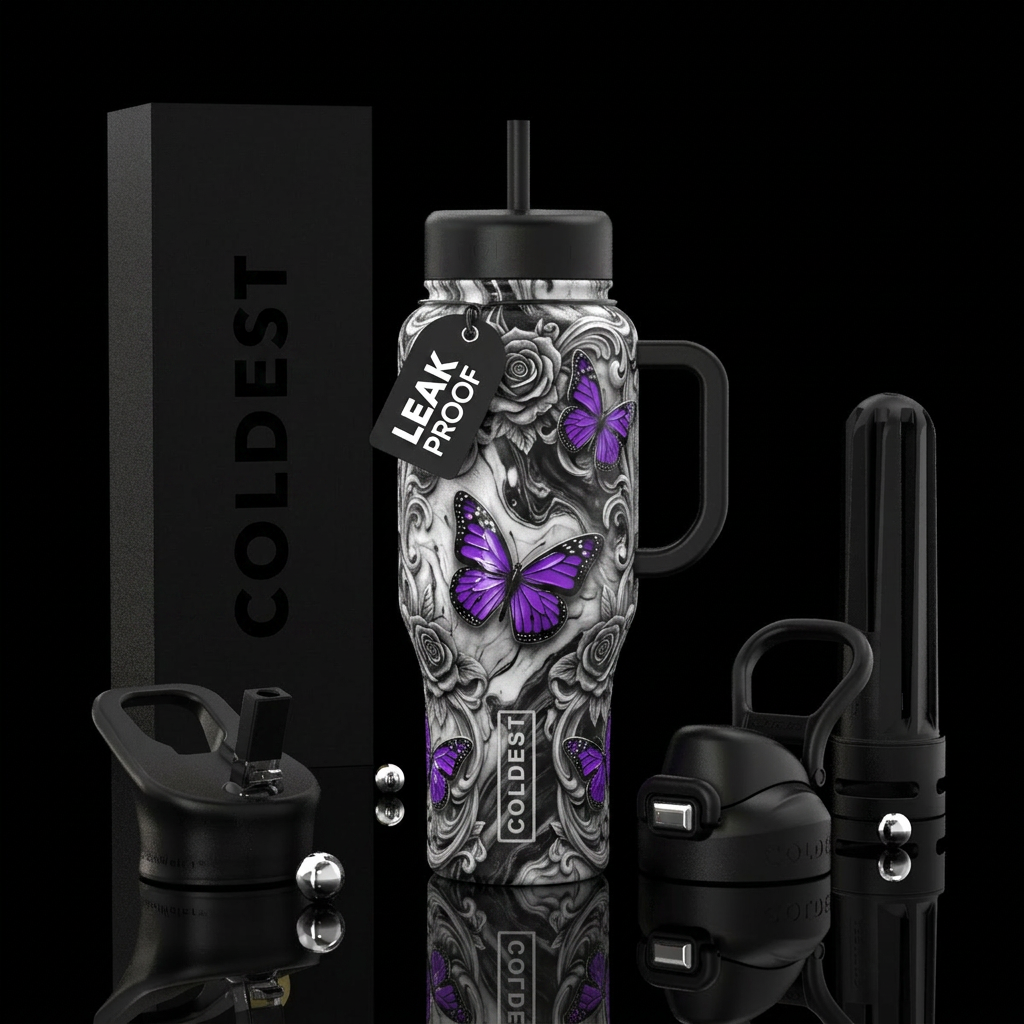 A seamless wrap design on a black‑and‑white marble... water bottle design