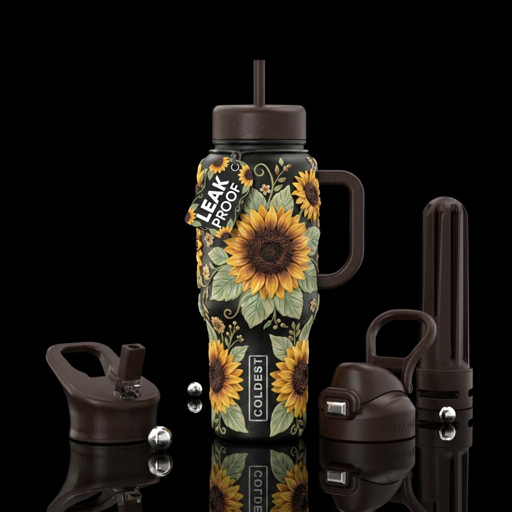 A handcrafted polymer clay pen blank featuring ric... water bottle design