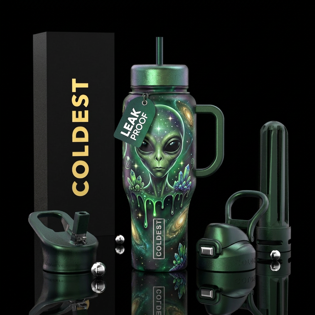 Green Alien water bottle design