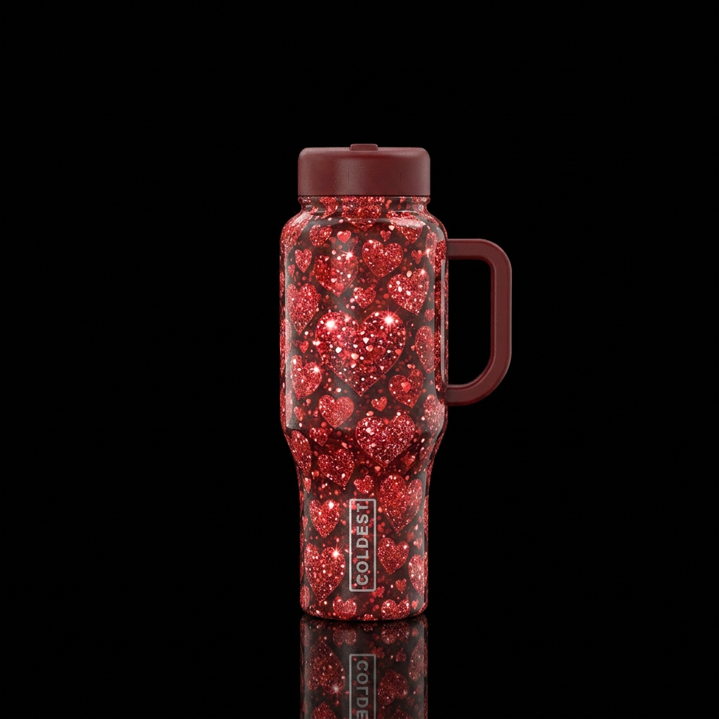 Red Hearts water bottle design