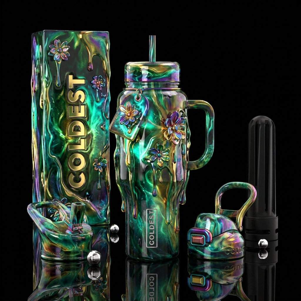 Flowers,shiny,glowie,dripping,colorful,, amazonian... water bottle design