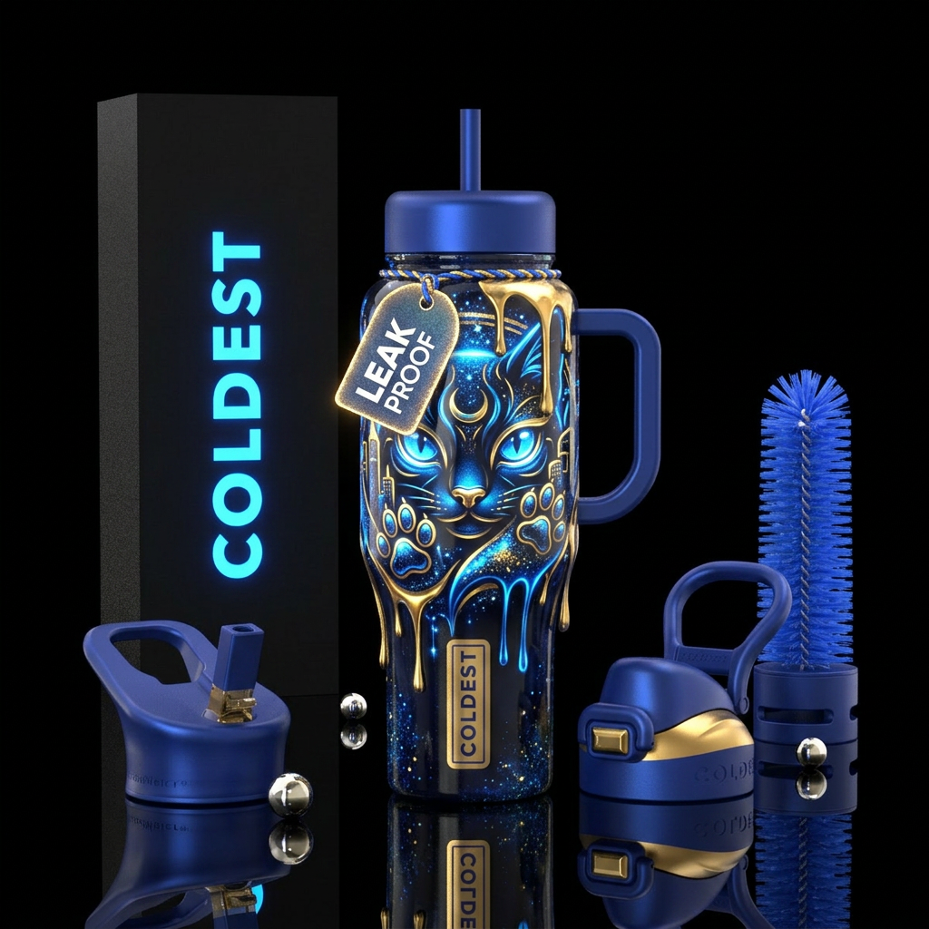 Bay city black cats,blue,gold,glowing,shiny,glitte... water bottle design
