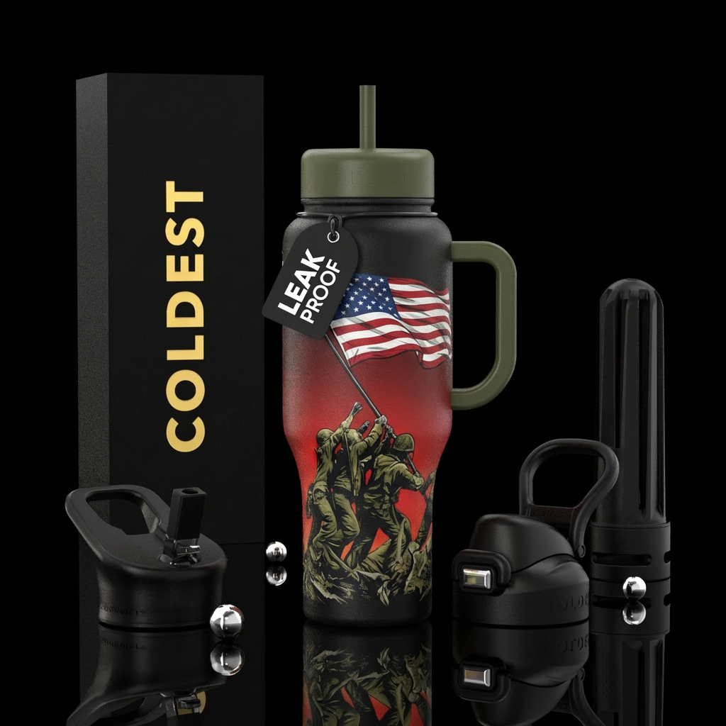 iwo jima flag raising water bottle design