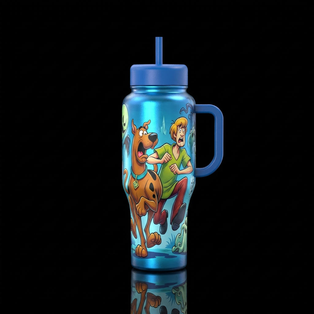 scooby doo and shaggy running away water bottle design