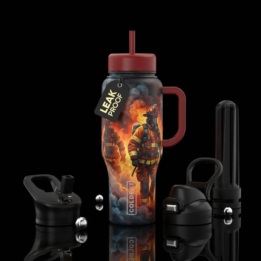 firefighter in the smoke water bottle design