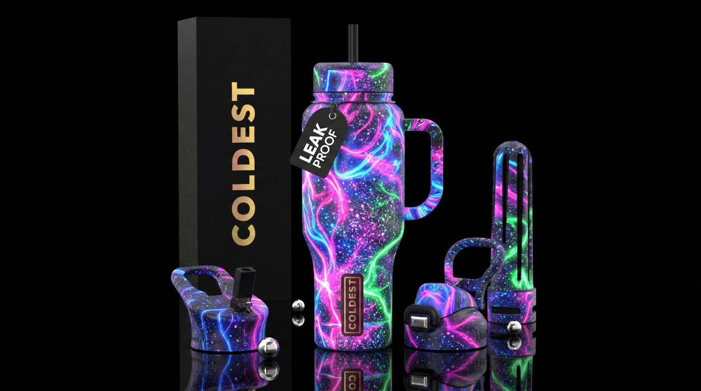 Glowie,sparkles,neon,bright water bottle design