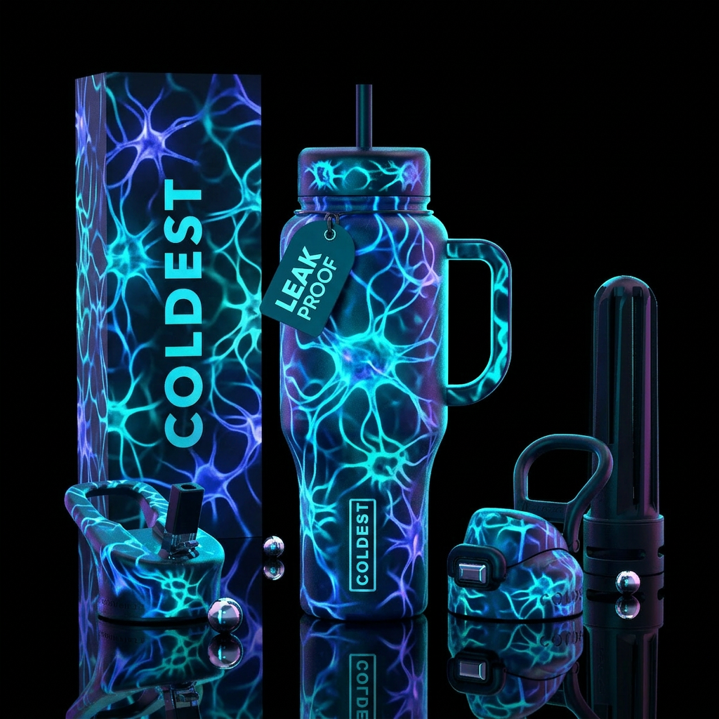 glowie, electric, ocean, abstract water bottle design