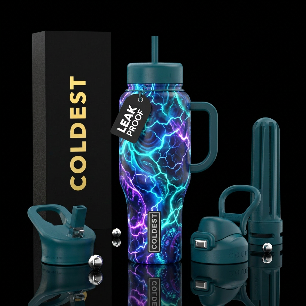 glowie, electric, ocean, abstract water bottle design