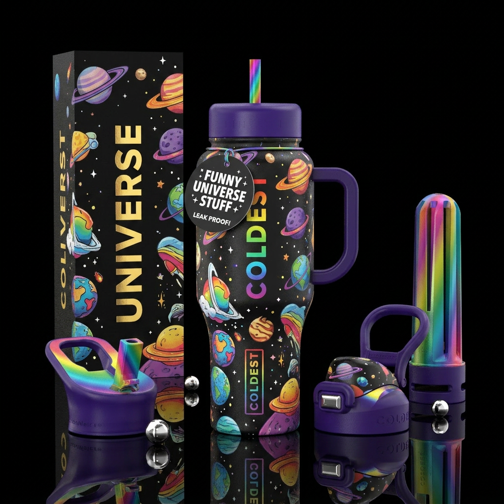 magical, funny, rainbow, playful, event horizon water bottle design