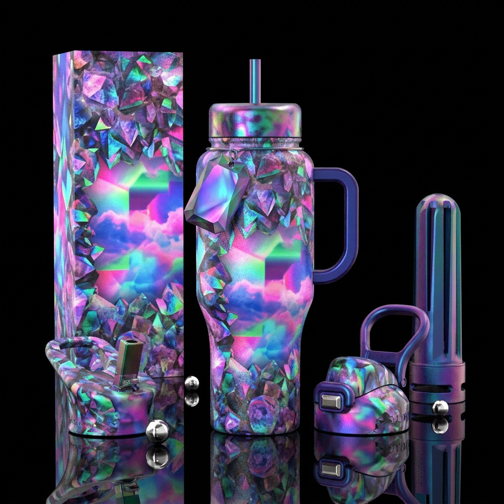 irridescent, abstract, gemstone, rustic, clouds, e... water bottle design