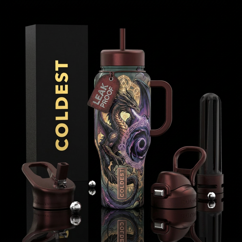 comic book, dragon, magic, mythical, darkness water bottle design