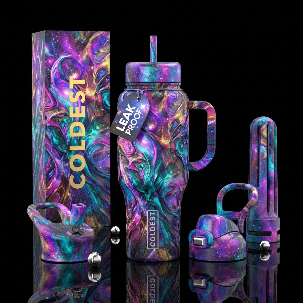 magical, abstract, whimsical, electric, modern, ar... water bottle design