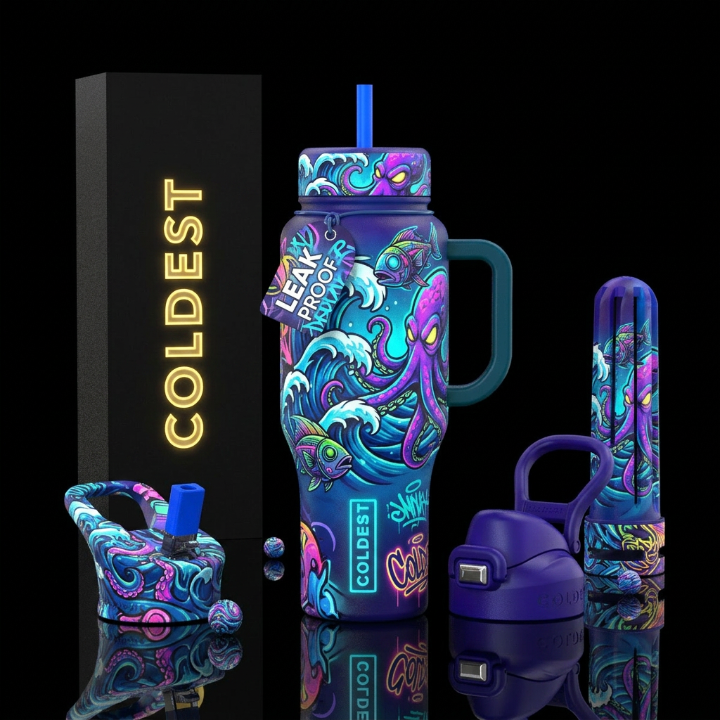 street art, glowie, led, adventurous, citrus, styl... water bottle design