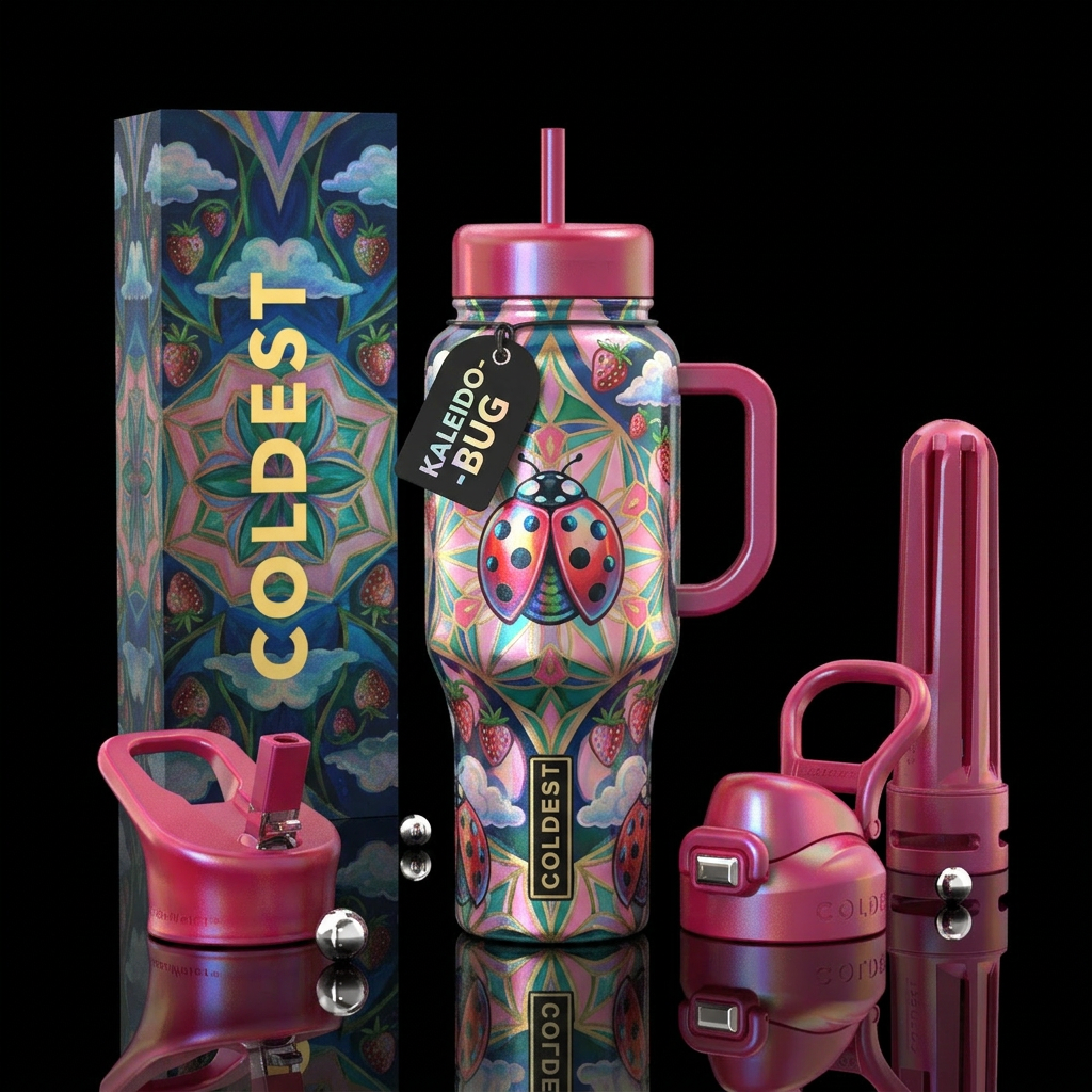 Lady bug, kaleidoscope, opalescent, strawberry, pa... water bottle design