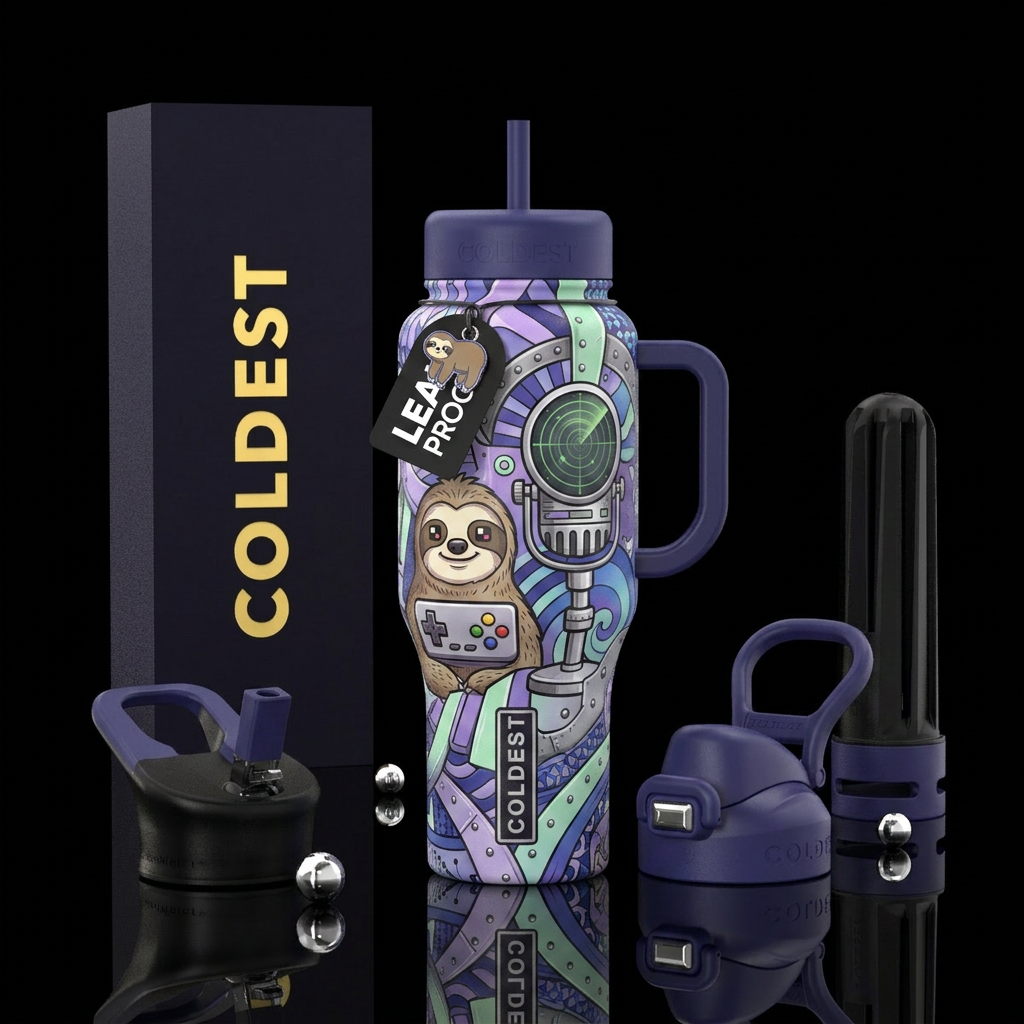 radar, retro gaming, lavender, indigo, sloth, micr... water bottle design