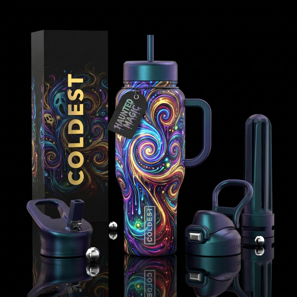 meme, swirls, spirals, electric, fantasy, seamless... water bottle design