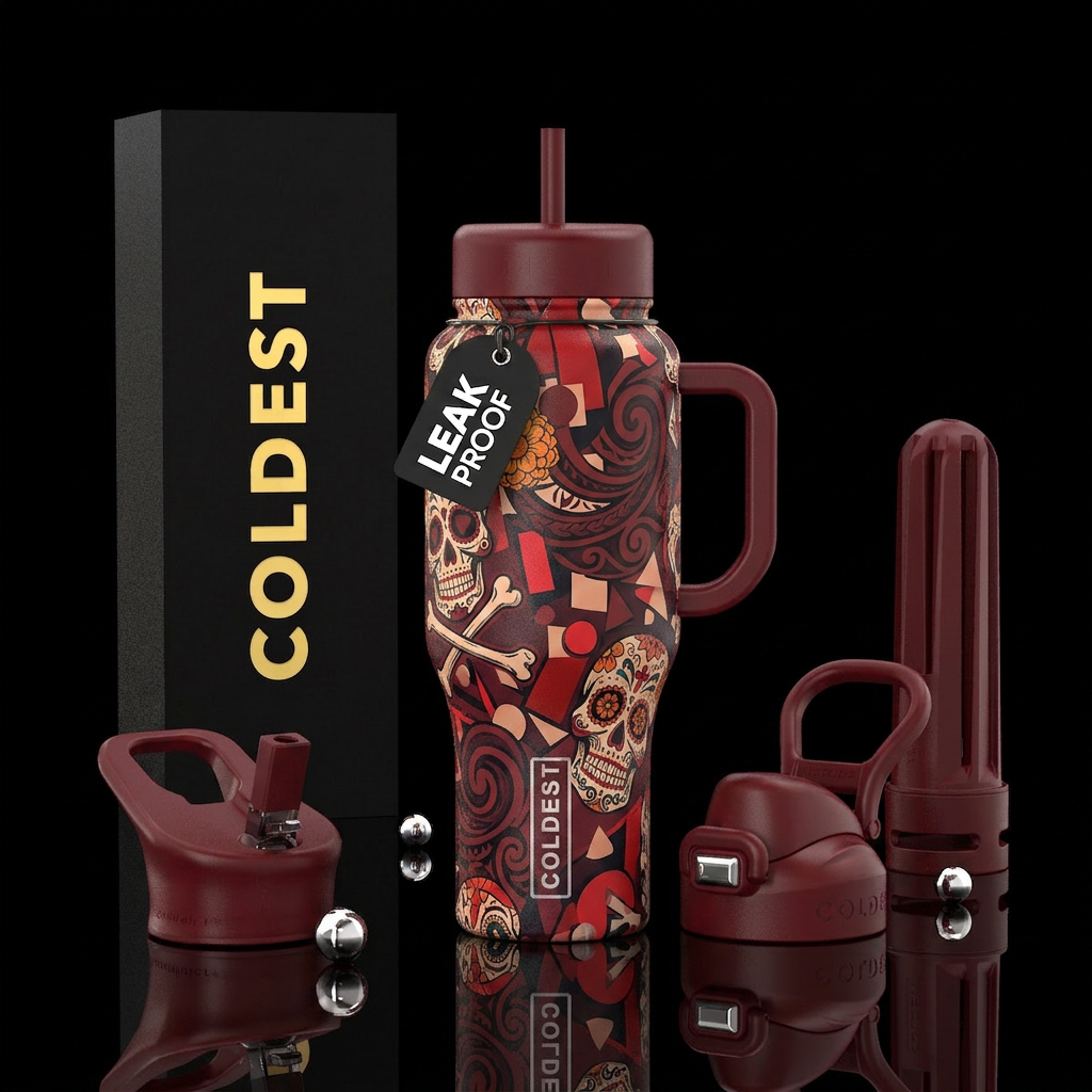 day of the dead, oxblood, gothic, latte art, supre... water bottle design