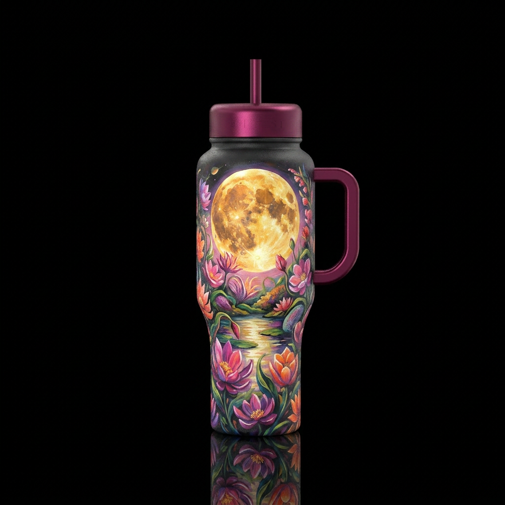 floral, oasis, surreal, spring bloom, harvest moon... water bottle design