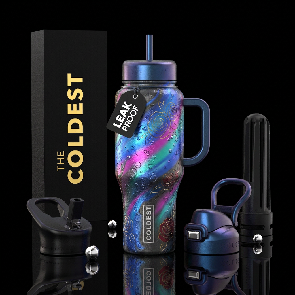 bubbles, graphite, energetic, aurora, blue hour, r... water bottle design