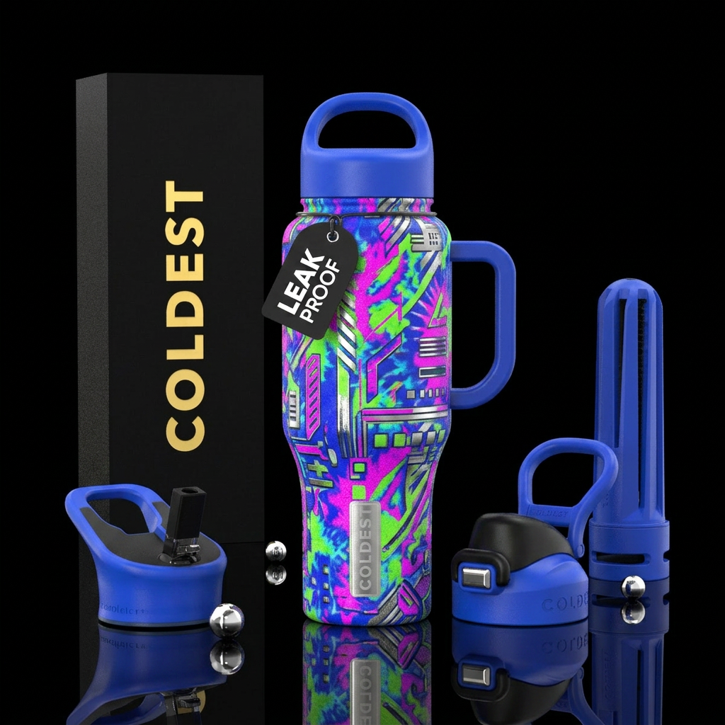 Neon,tye dye,slasher,techo, pixel art, cobalt water bottle design
