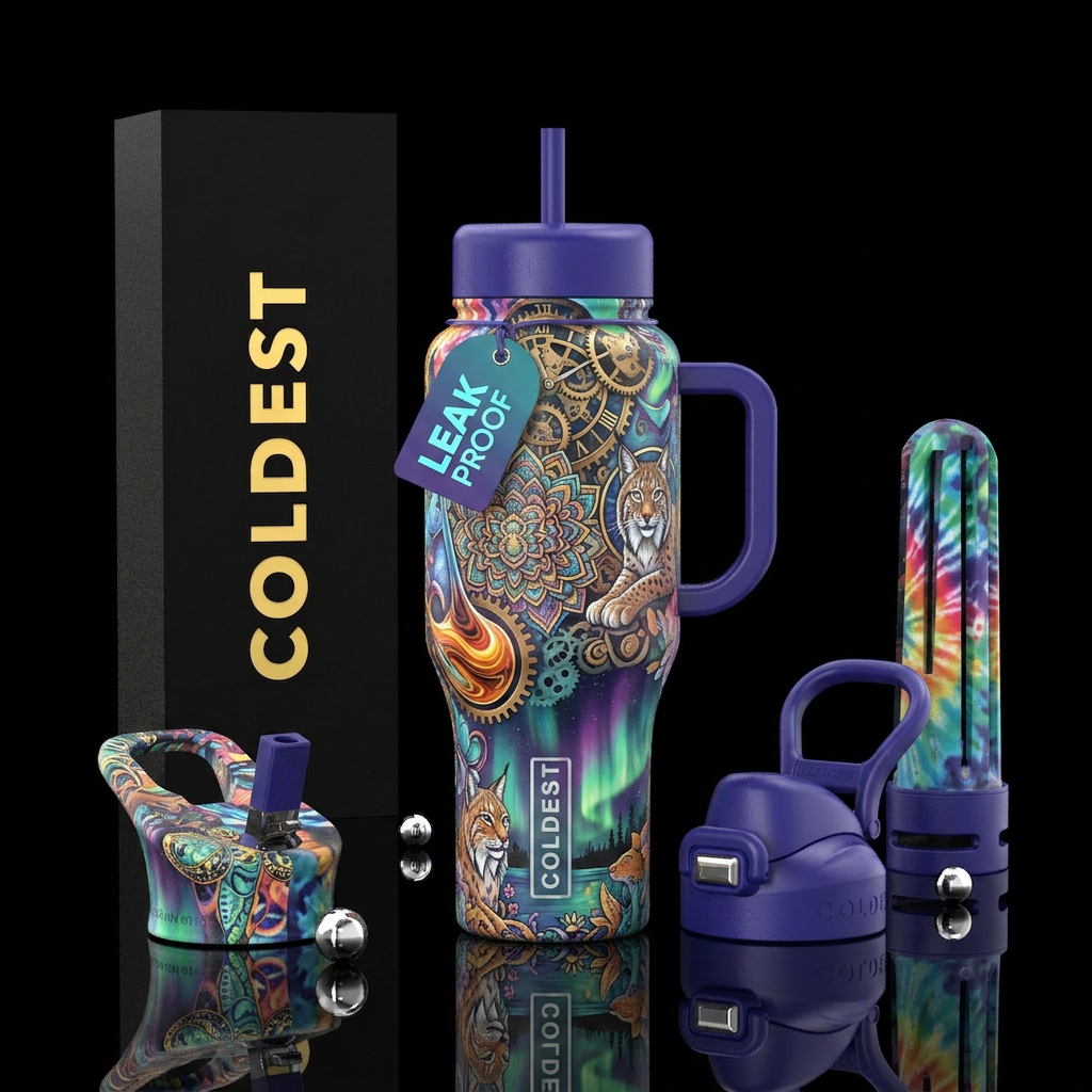 mandala, clockpunk, lynx, midsummer, aurora, glass... water bottle design