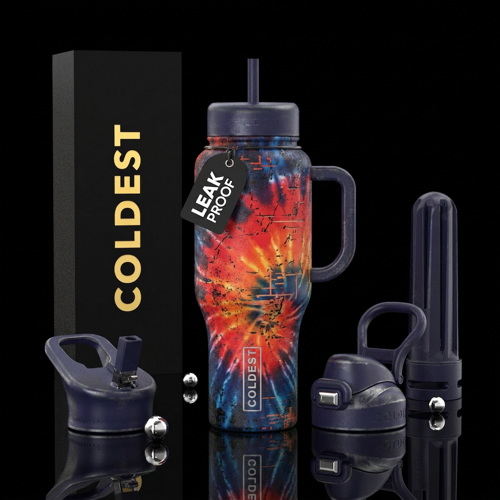 laser, tie-dye, sunset, pixel game, grunge rock, d... water bottle design