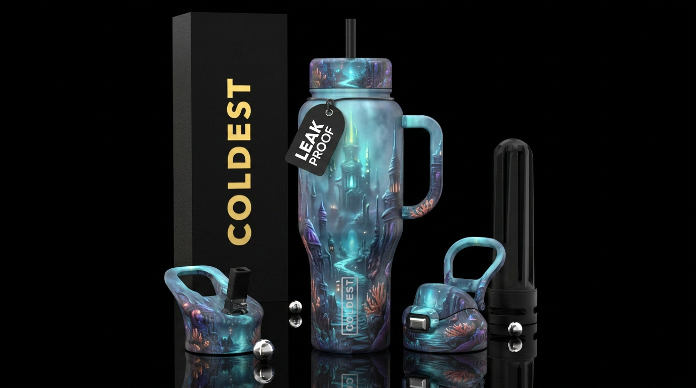 foggy morning, glowie, expressionist, underwater c... water bottle design