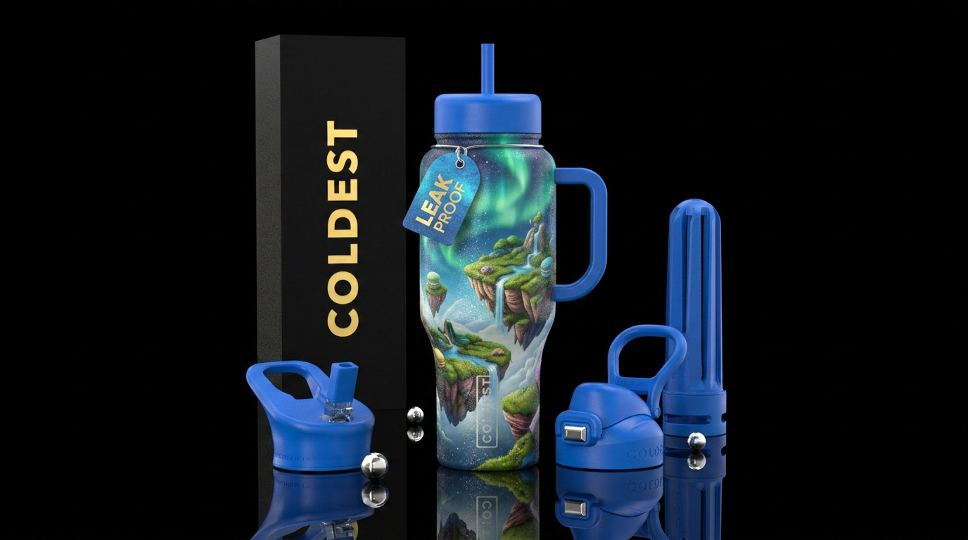 floating islands, northern lights, macaron, glass ... water bottle design