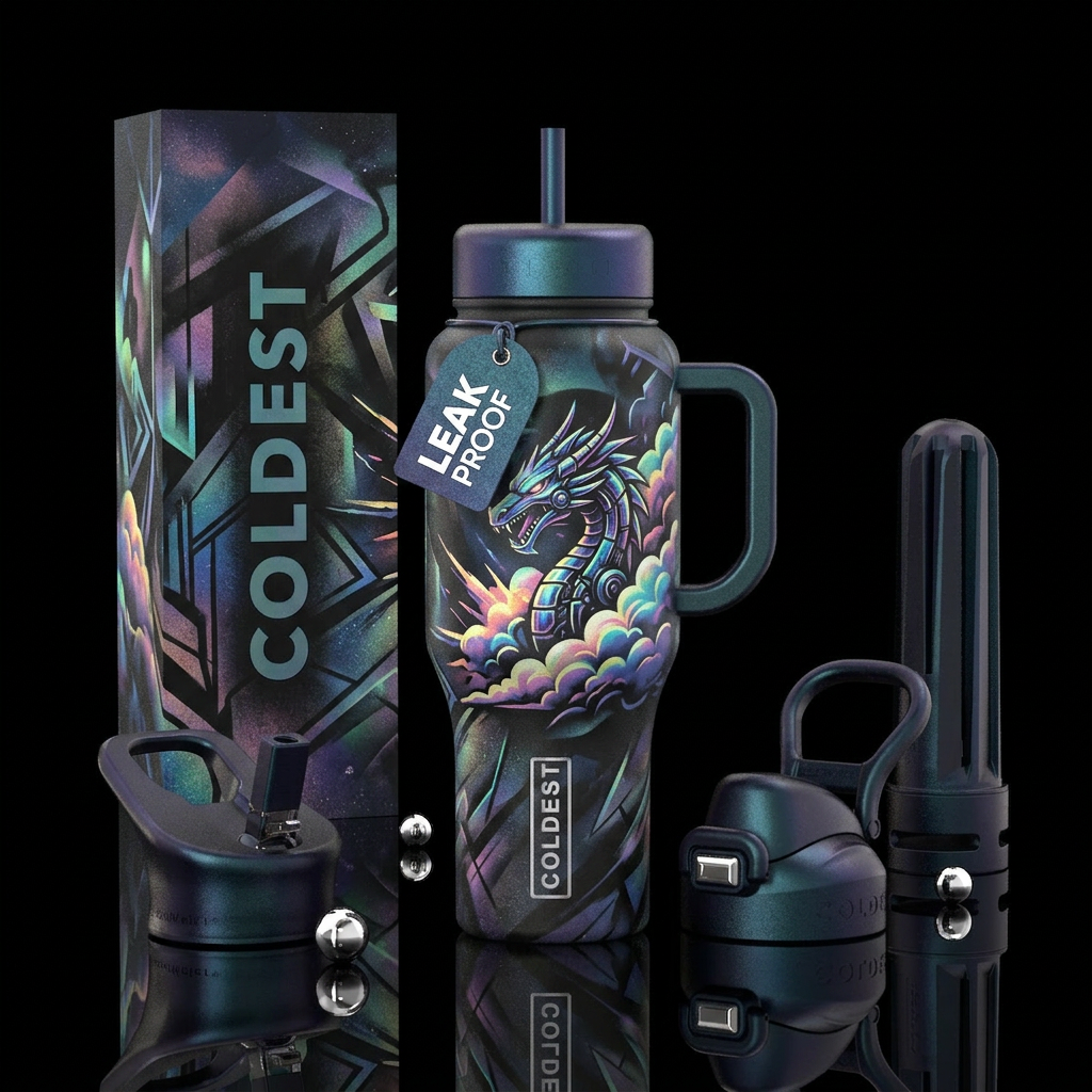 matte, abstract, clouds, dark mood, geometric, hea... water bottle design