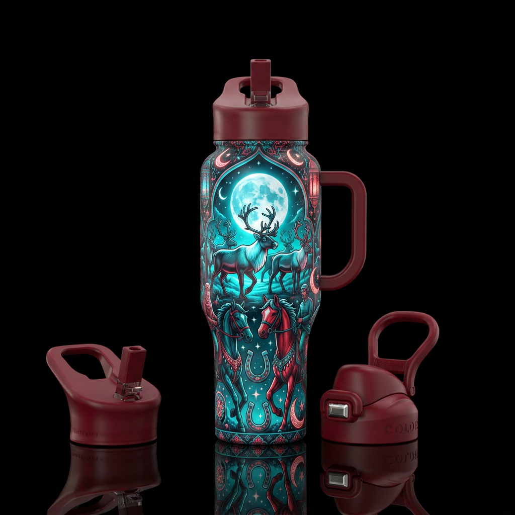 moonlit, cyan, equestrian, caribou, eid, mustang, ... water bottle design