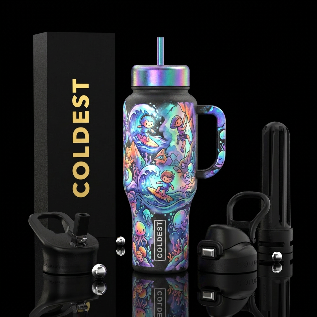 ocean, extreme sports, glowie, adventurous, kawaii... water bottle design