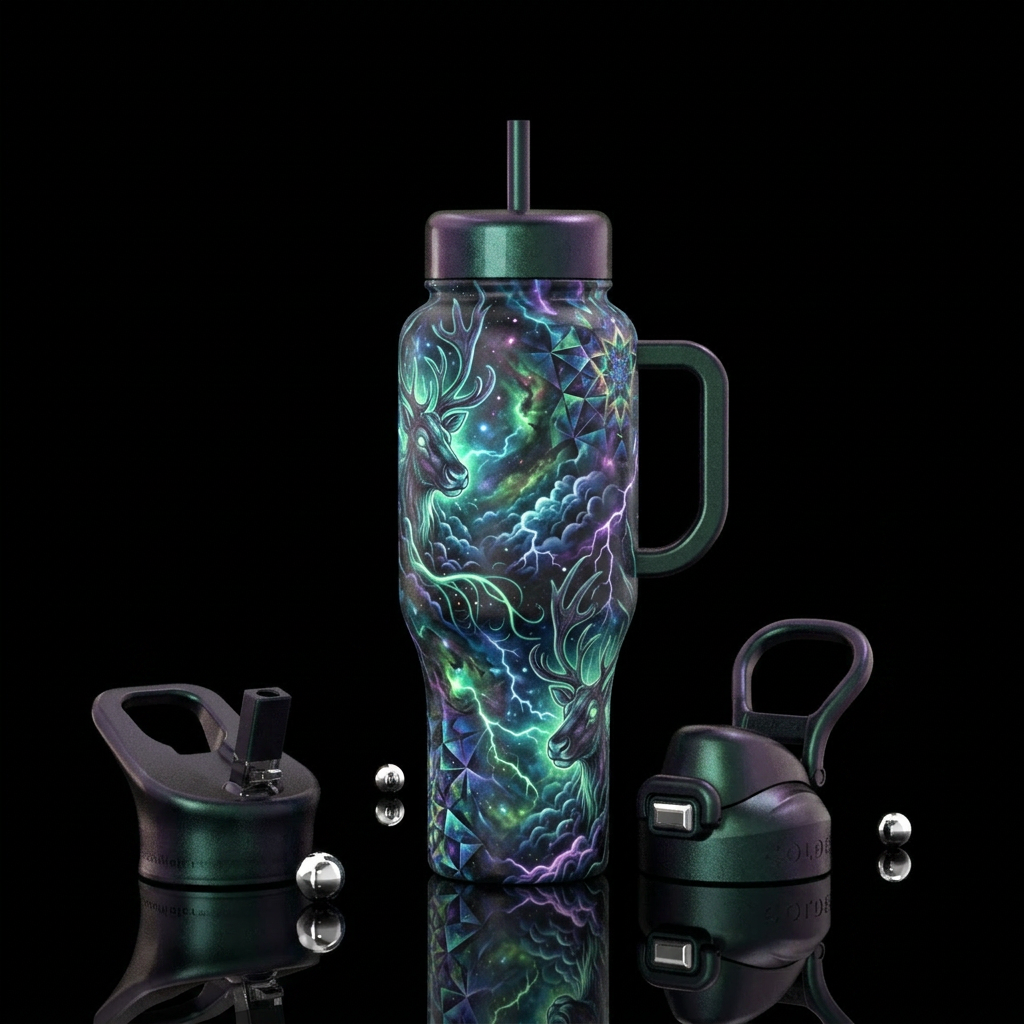 mesmerizing, cosmic horror, thunderstorm, tattoo s... water bottle design