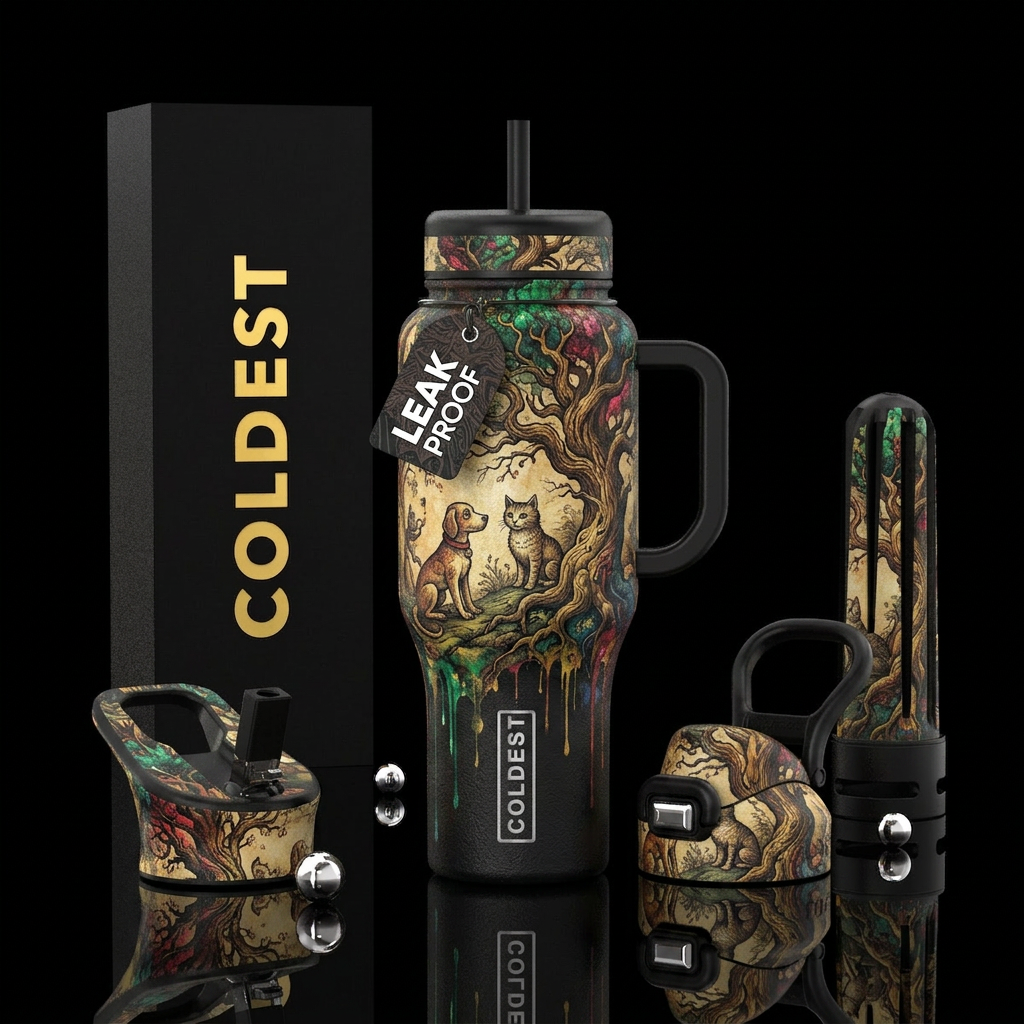old, stylistic, old, dog, cat, rugged, whimsical, ... water bottle design