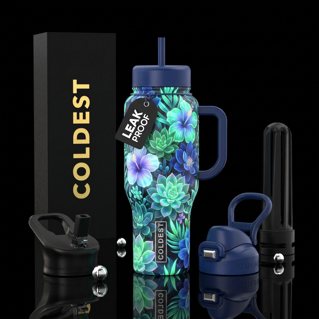 bioluminescent, pastel, sapphire, adventurous, tro... water bottle design