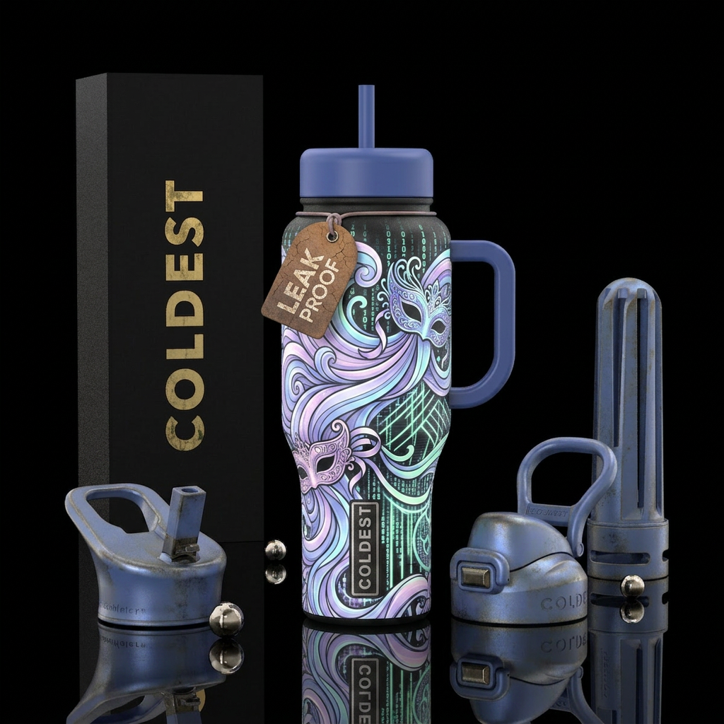 magical, waves, venetian masquerade, pastel, glowi... water bottle design