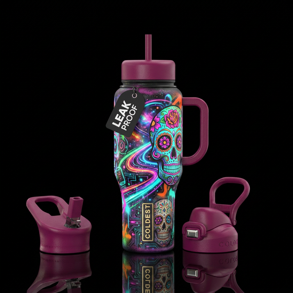 day of the dead, glowie, hyperspace, punk rock, wa... water bottle design