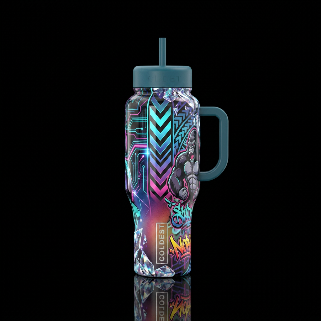 chevron, gradient, street art, polynesian, cyberpu... water bottle design