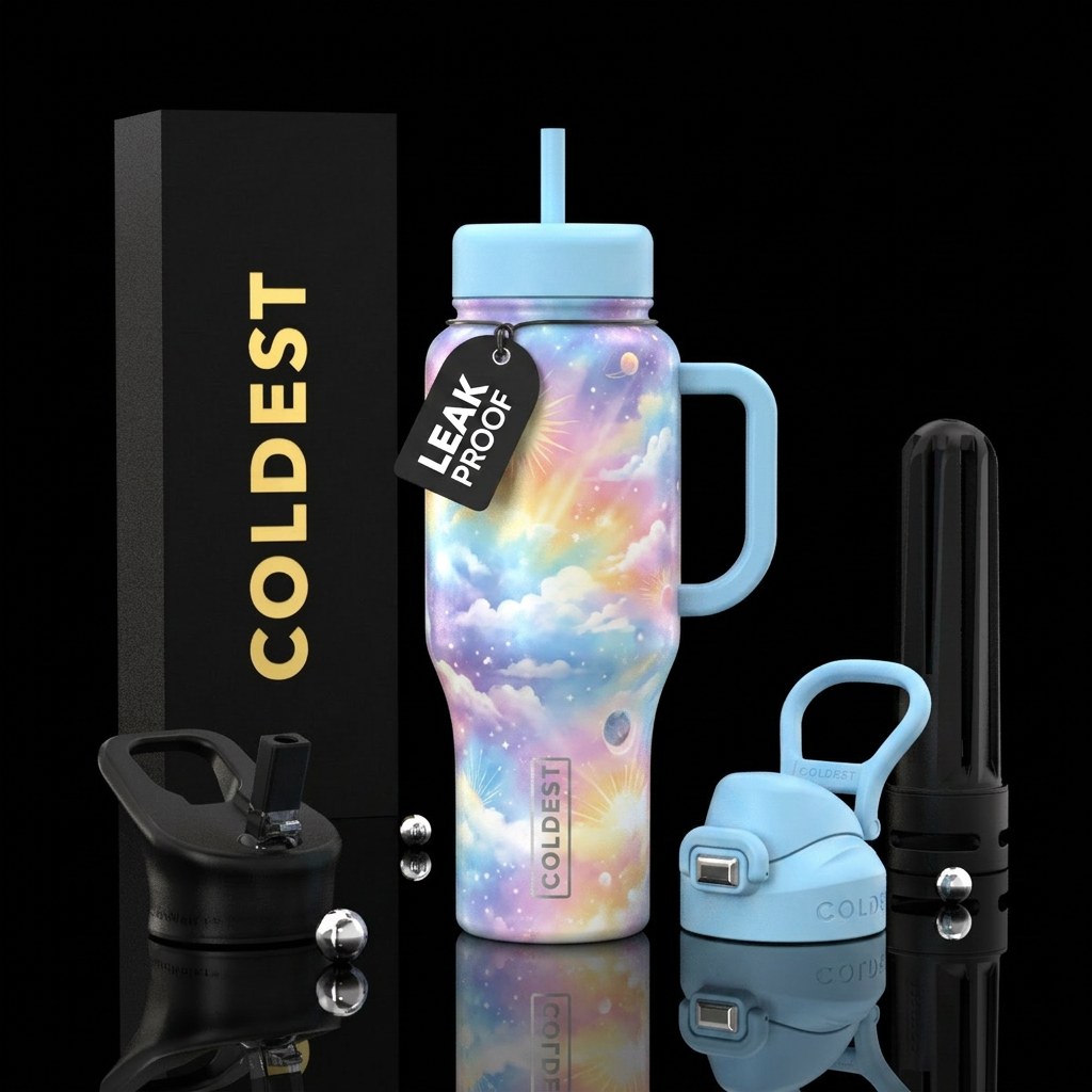 sky kingdom, tie-dye, pastel, abstract, powerful water bottle design