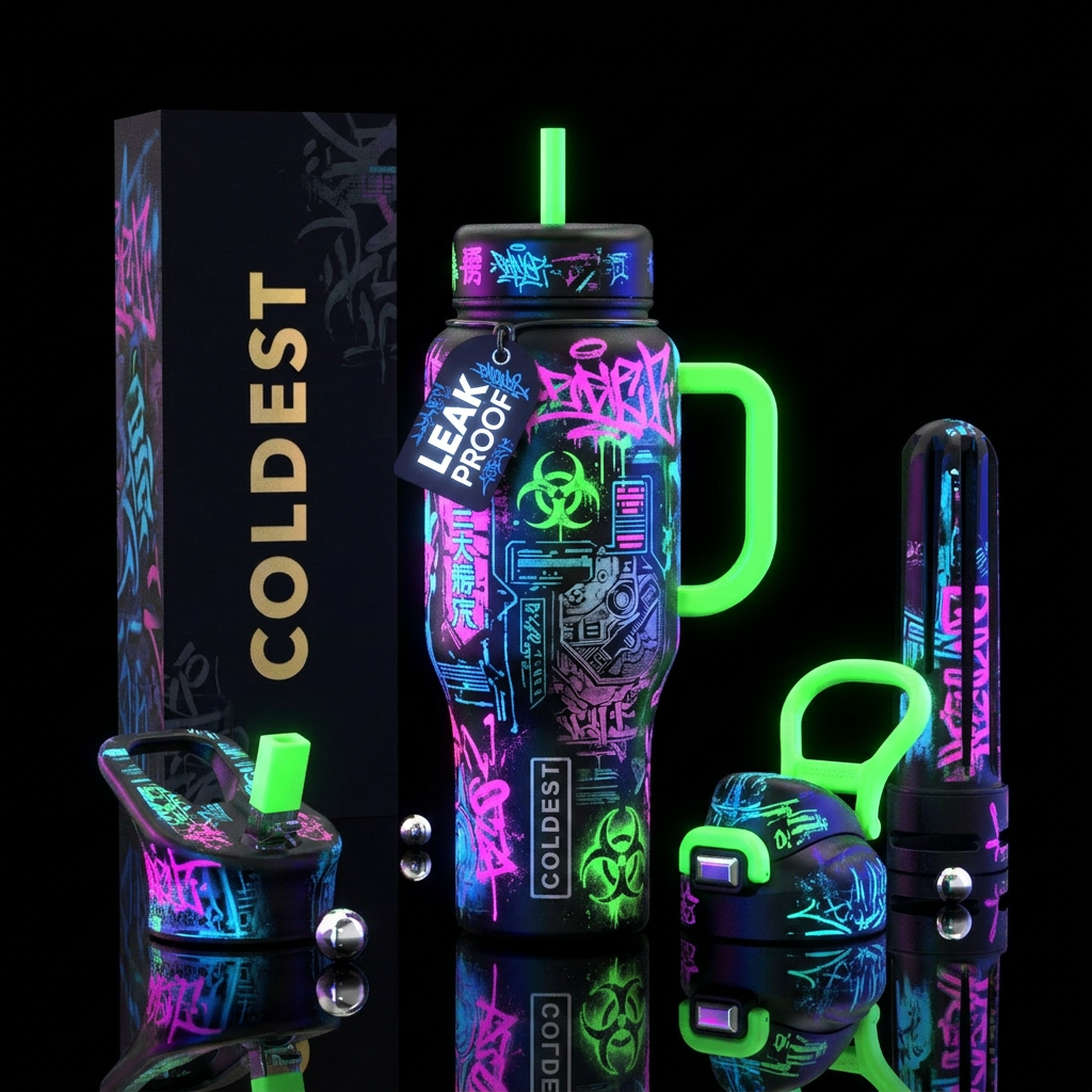 Graffiti,art,glowie,bright,neon,, post-apocalyptic water bottle design