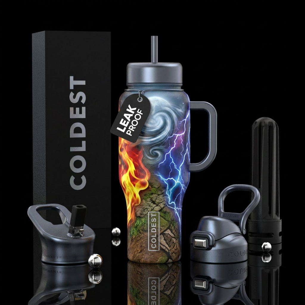 Wind,fire,earth, eletric, moonlit water bottle design