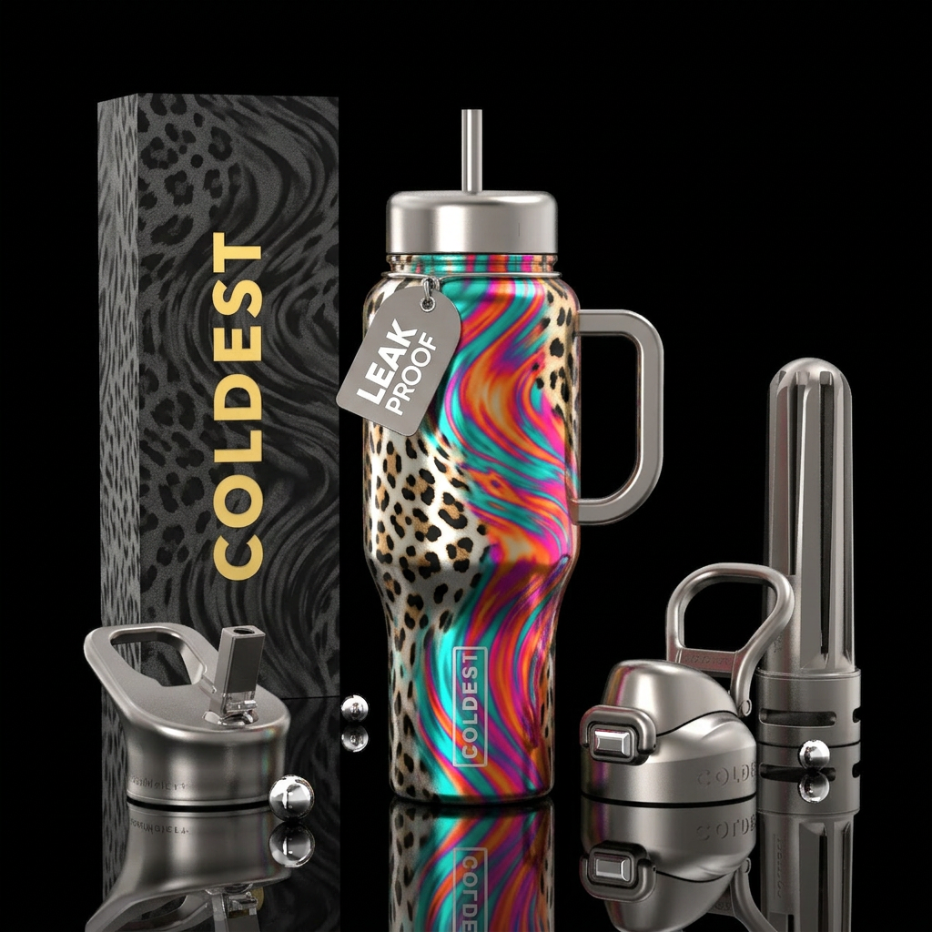 chameleon, fierce, retro, generative, cheetah, pla... water bottle design