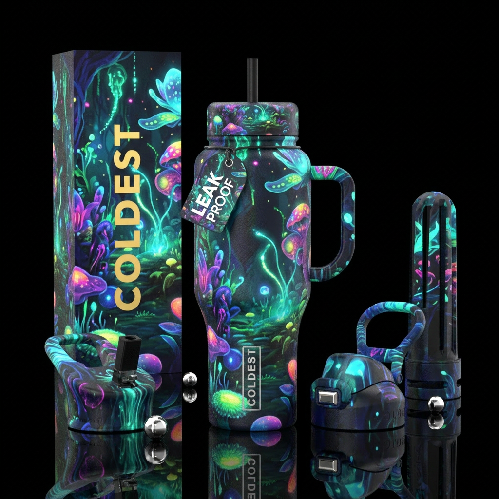 Flowers,enchanted,glowie, scenery,, otherworldly water bottle design