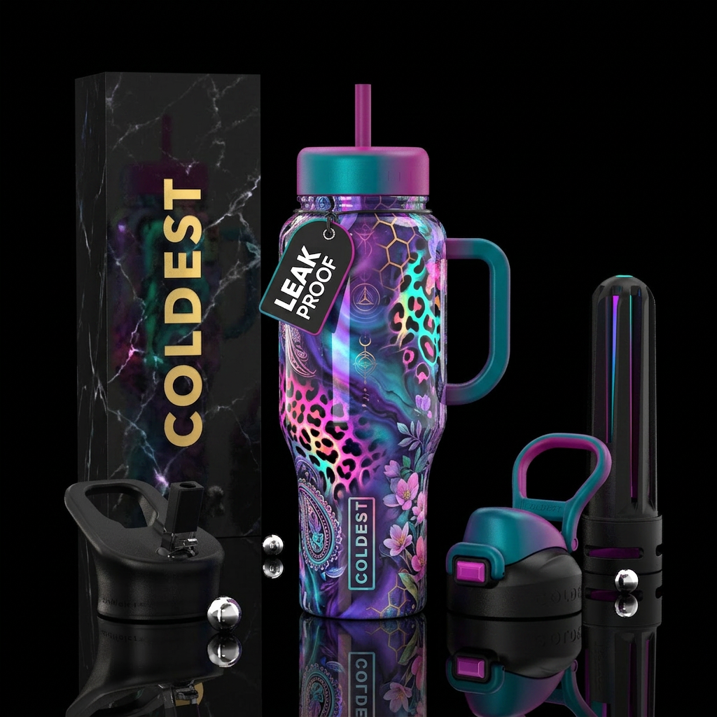 realism, liquid, neon, cheetah, spellbinding, pais... water bottle design