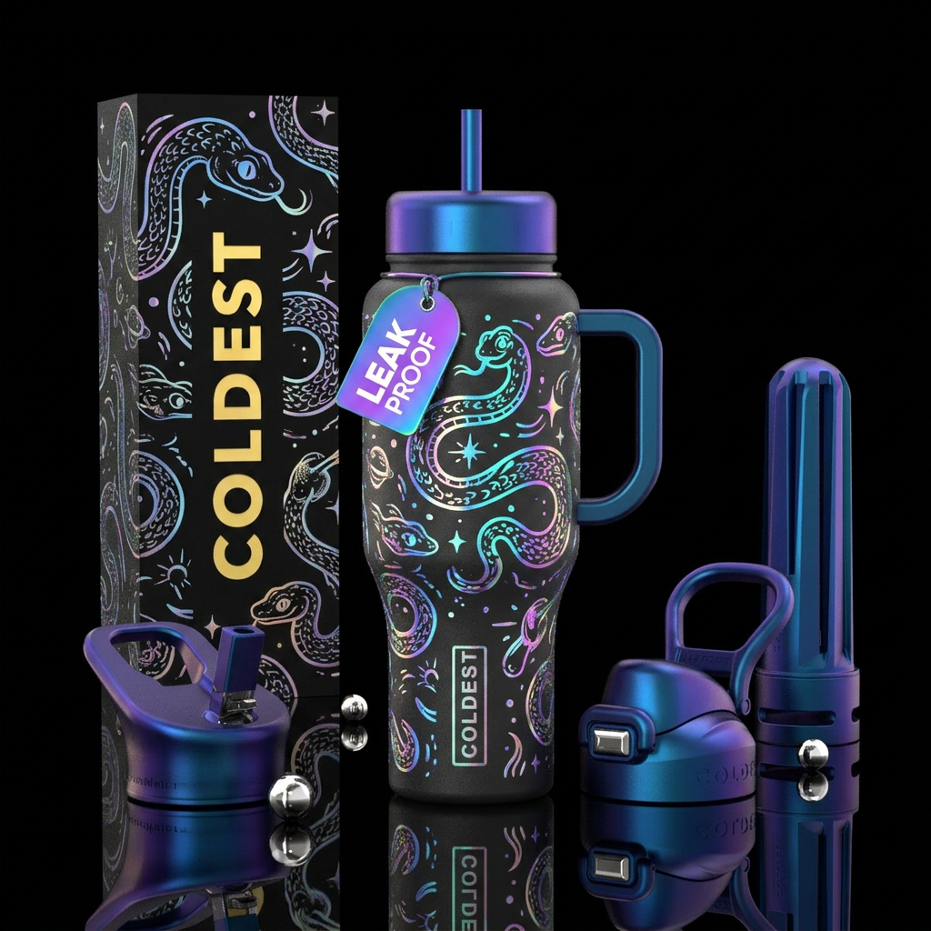 glowie,snake,nova,microcrome,, funny, irridescent,... water bottle design