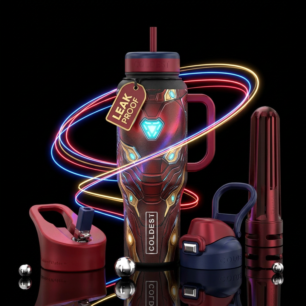 Iron man,lazors,glowie water bottle design