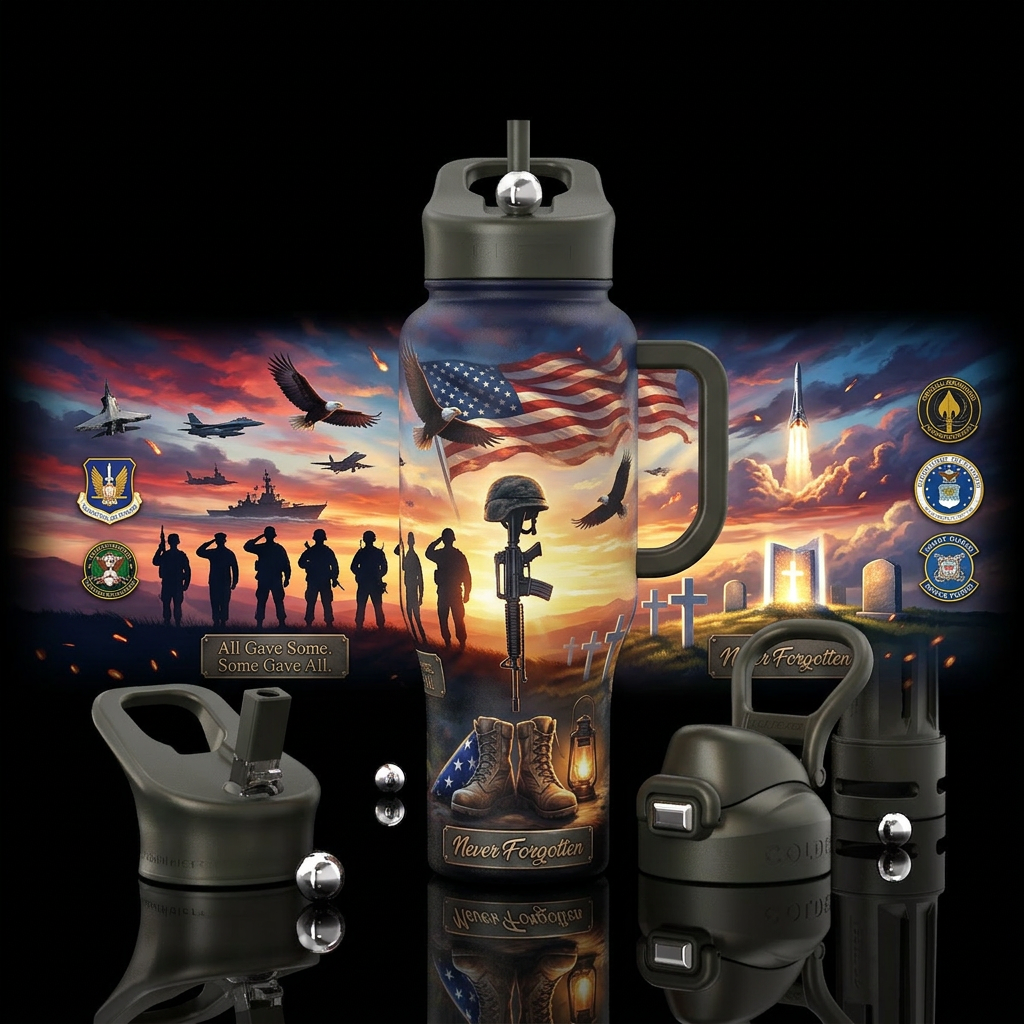 A deeply emotional and patriotic tribute design ho... water bottle design